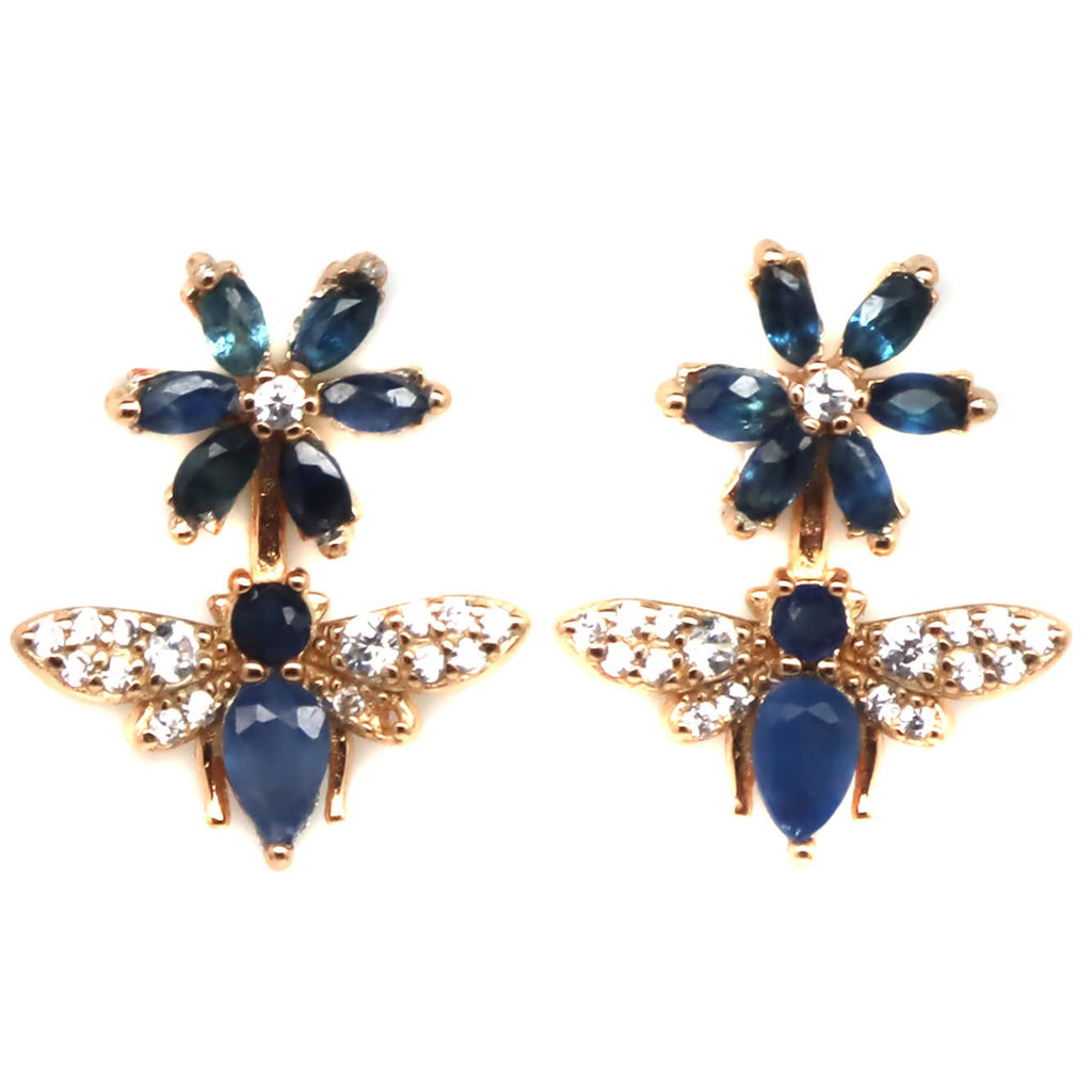 Artisan Bee Stud Earrings in Genuine Citrine or Sapphires