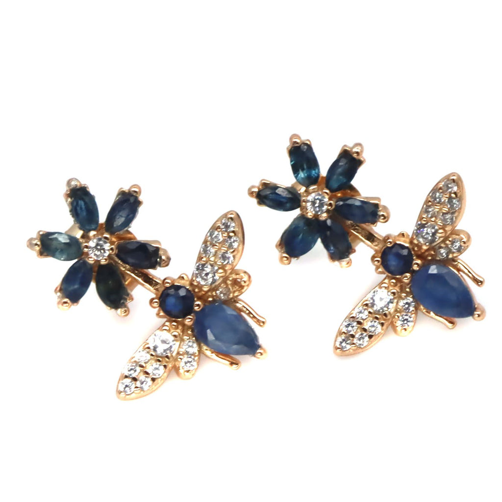 Artisan Bee Stud Earrings in Genuine Citrine or Sapphires