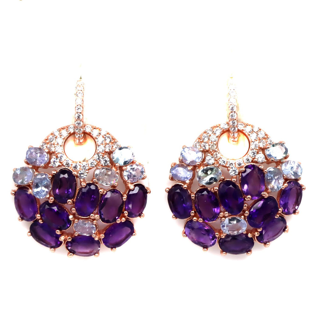 Unique Designer amethyst and Tanzanite earrings- Rose gold vermeil