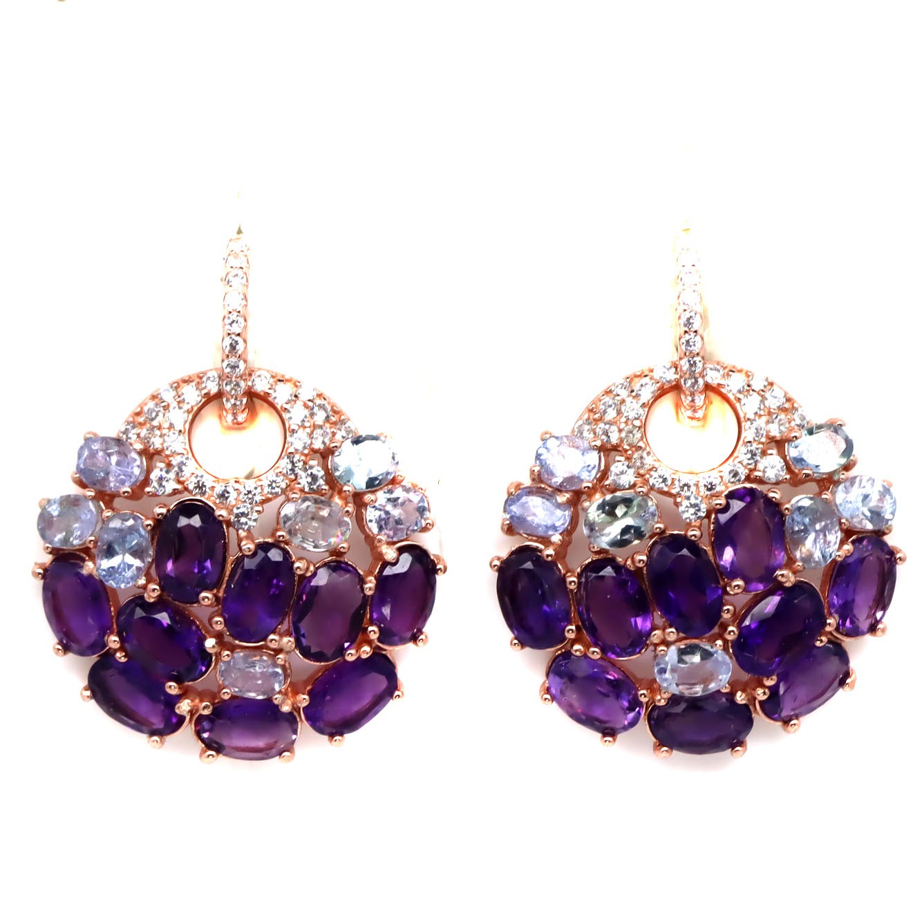 Unique Designer amethyst and Tanzanite earrings- Rose gold vermeil