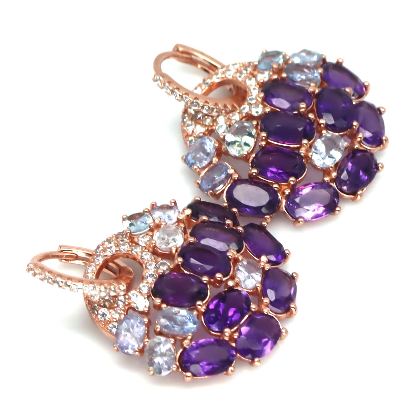 Unique Designer amethyst and Tanzanite earrings- Rose gold vermeil