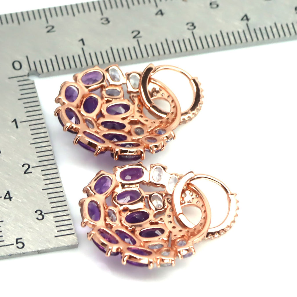 Unique Designer amethyst and Tanzanite earrings- Rose gold vermeil