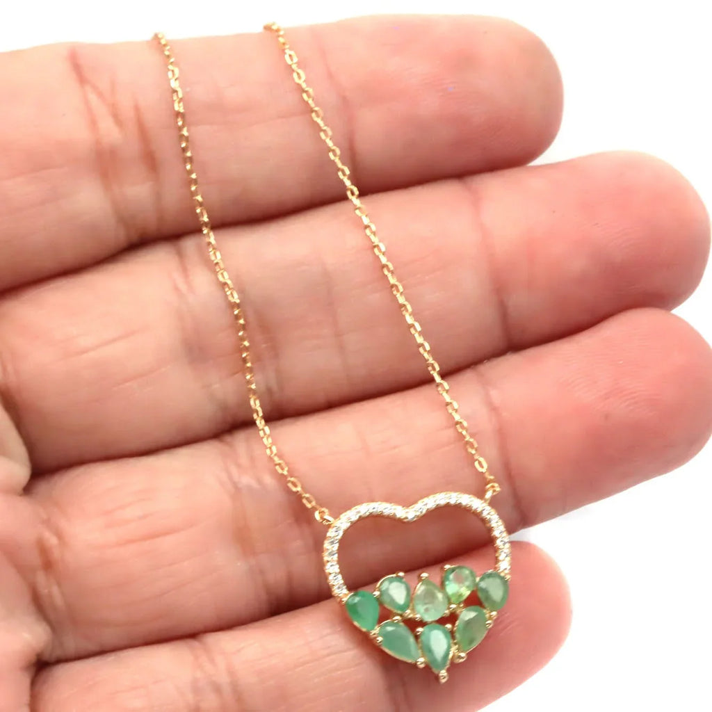 Natural Colombian Emerald Heart Necklace – Handcrafted in Canada