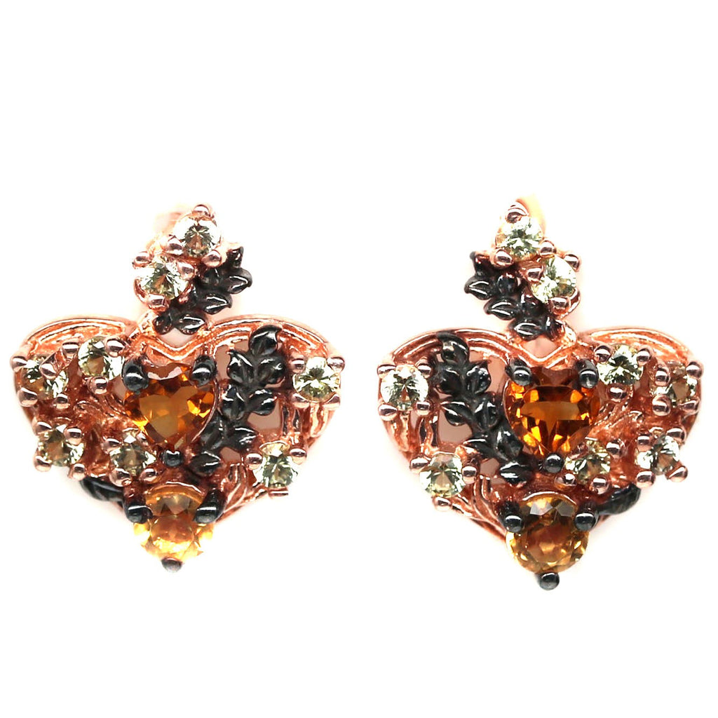 Heart Love Drop Genuine Citrine and Sapphires earrings