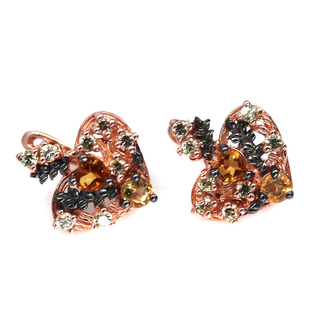 Heart Love Drop Genuine Citrine and Sapphires earrings