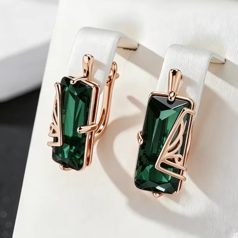 14k Rose Gold-filled Earrings Emerald Glamour