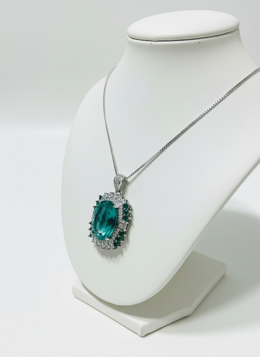 Sterling Silver Emerald Doublet & Topaz Statement Necklace