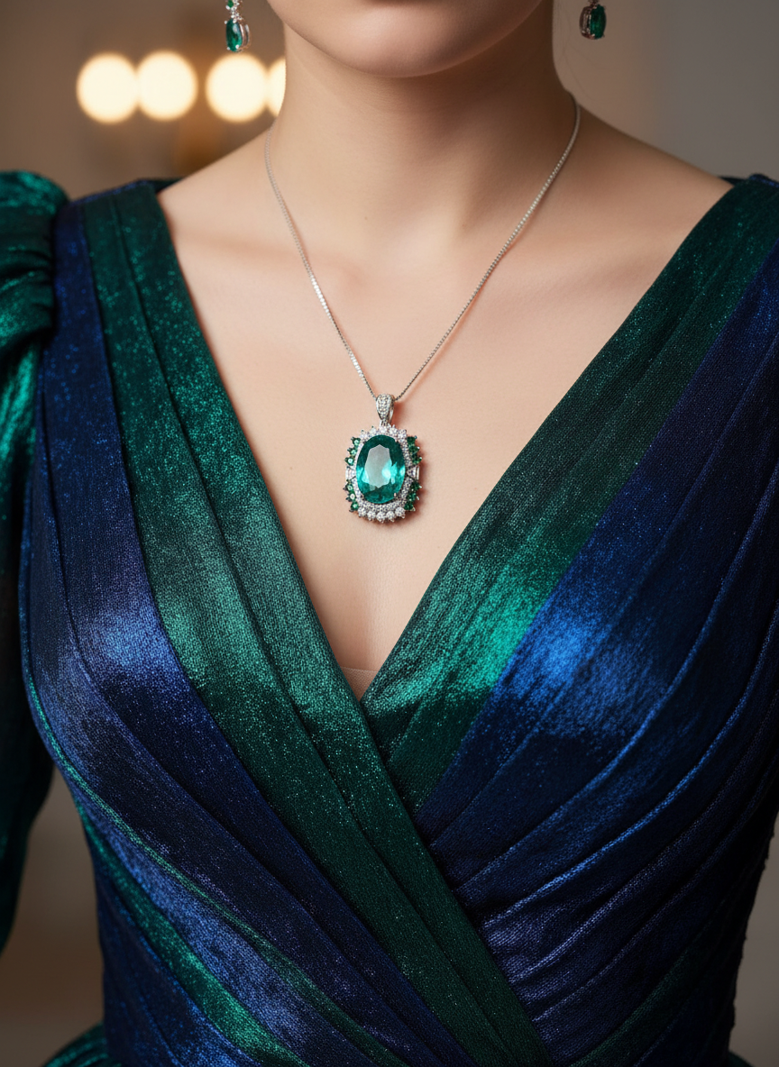 Sterling Silver Emerald Doublet & Topaz Statement Necklace