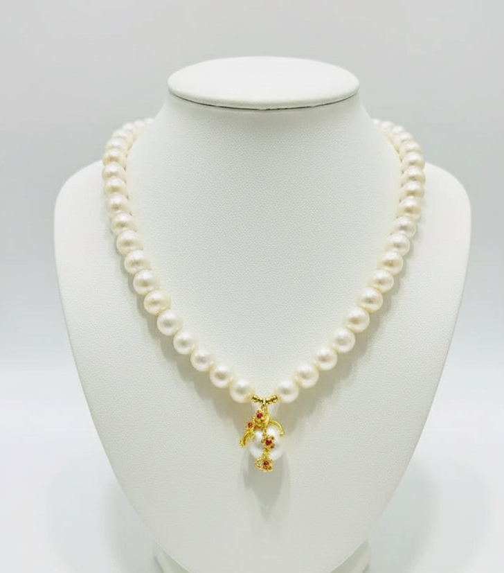 Genuine South Sea Pearls and Pink Ruby Necklace