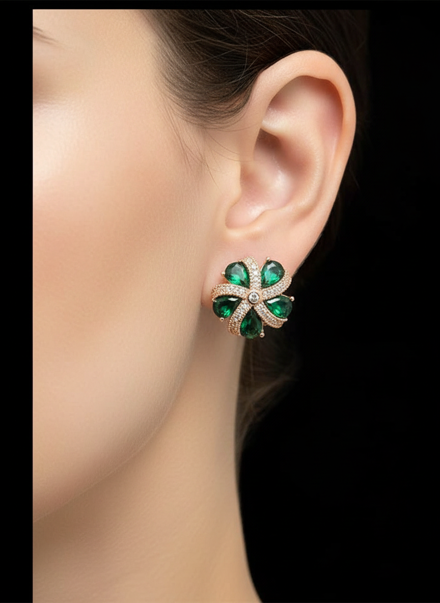 Rolled Gold Green Topaz floral earrings