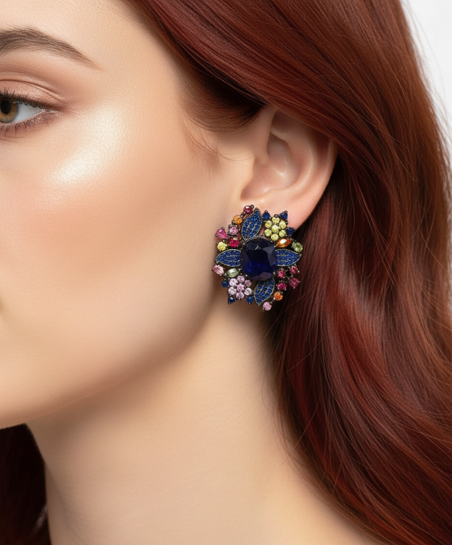 Natural Handmade Multicoloured Sapphires Stud earrings