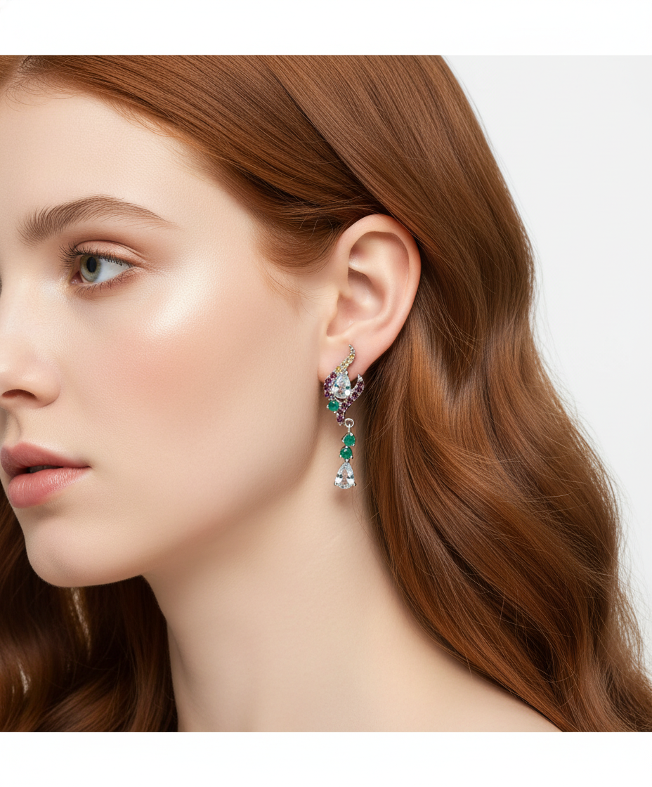 Handmade Aquamarine, Emerald and Garnet Earrings