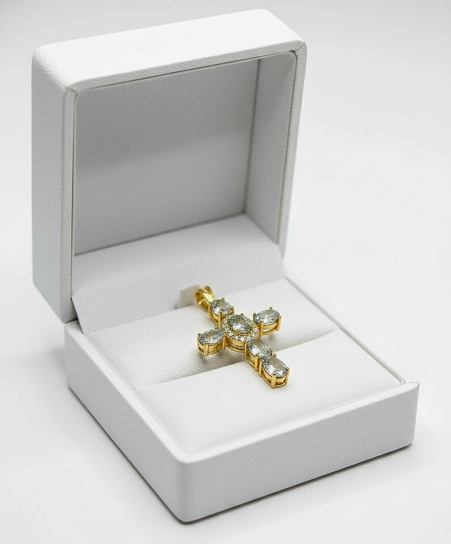 Natural Blue Aquamarine Cross pendant