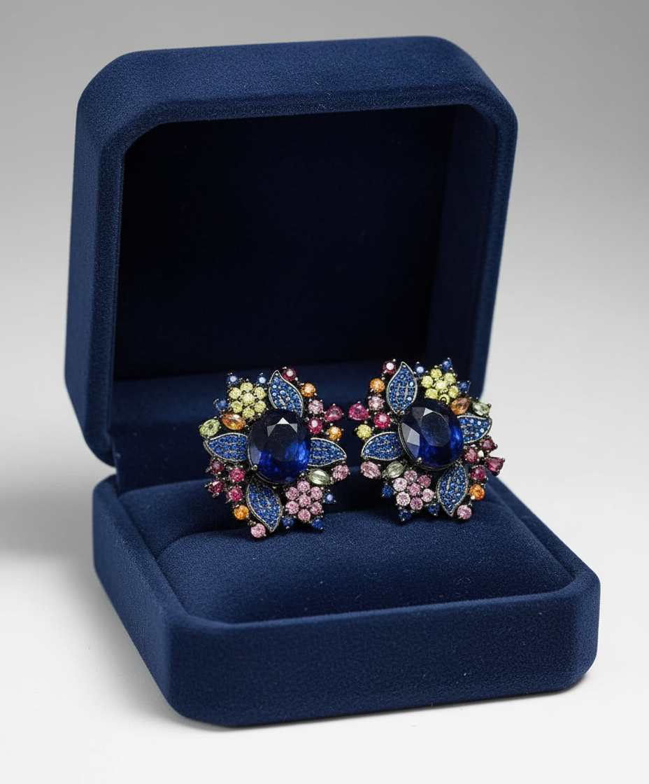 Natural Handmade Multicoloured Sapphires Stud earrings