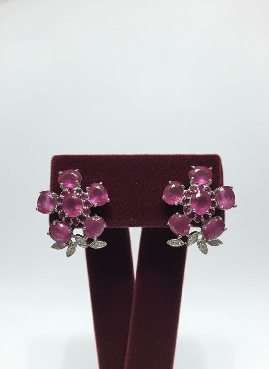 Artisan Lily Flower Earrings with Natural Rubies