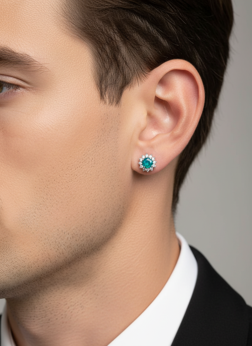 Blue Fire Opal & White Sapphire Stud Earrings