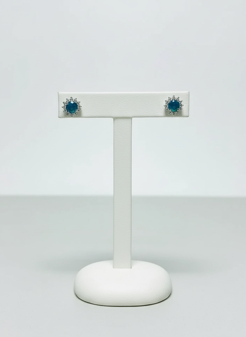 Blue Fire Opal & White Sapphire Stud Earrings