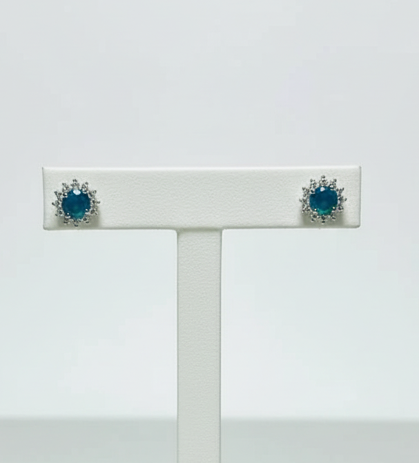 Blue Fire Opal & White Sapphire Stud Earrings