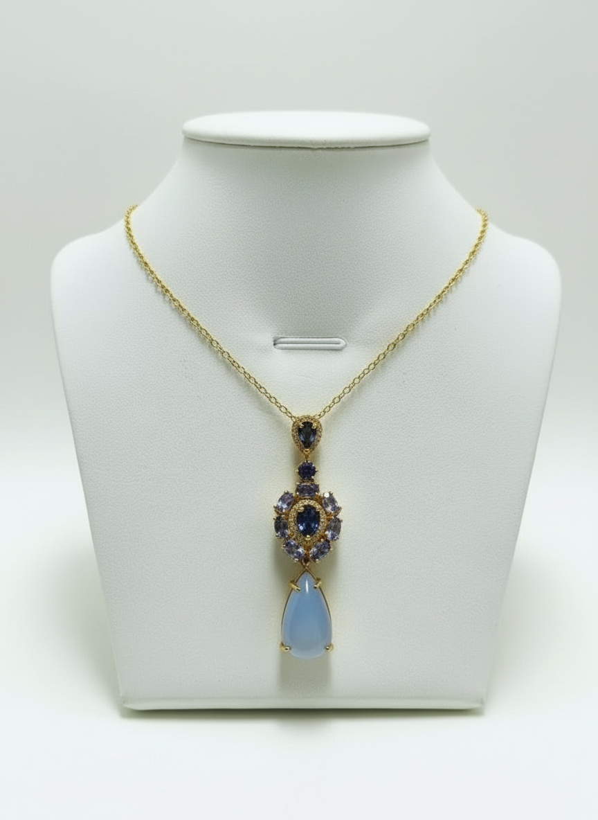 28CT Rare Find: Natural Tanzanite, blue sapphire 2-in-1 Pendant Necklace