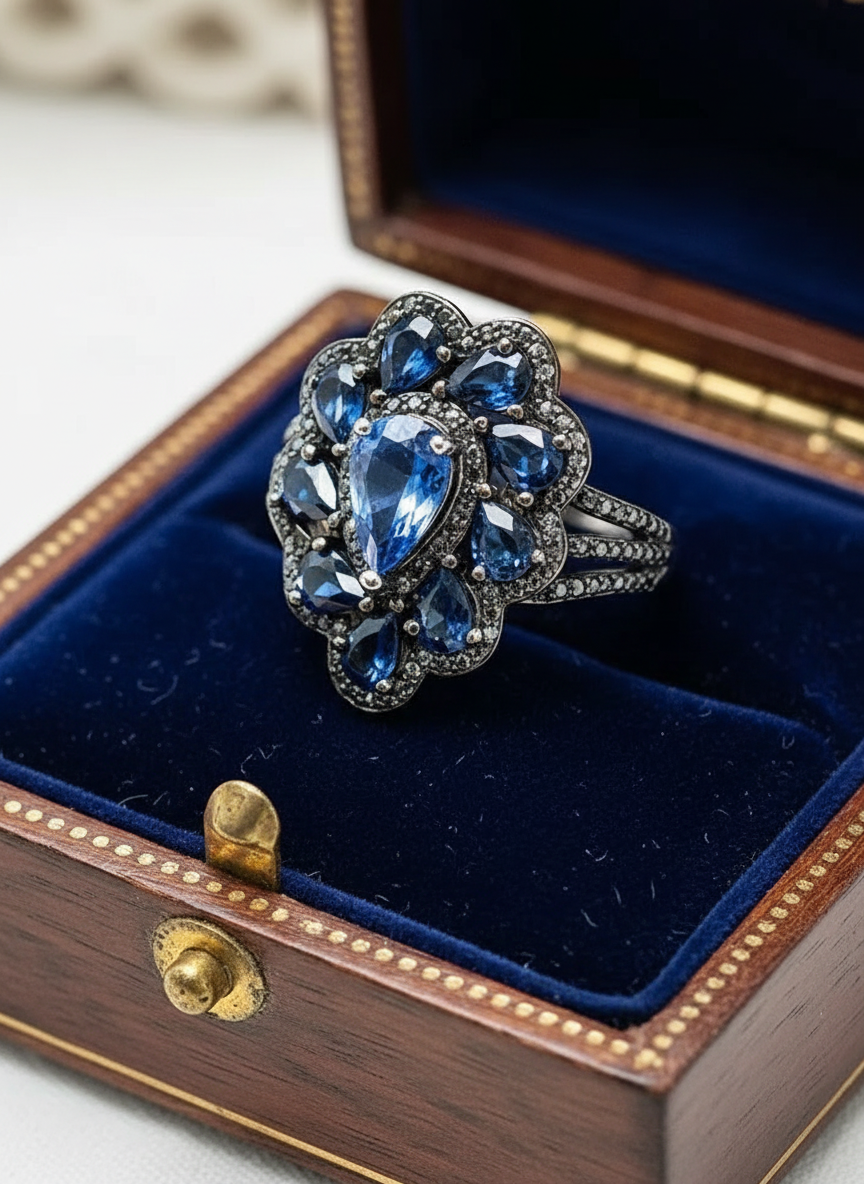 Handmade Genuine Tanzanite and Sapphires Ring (10carats)