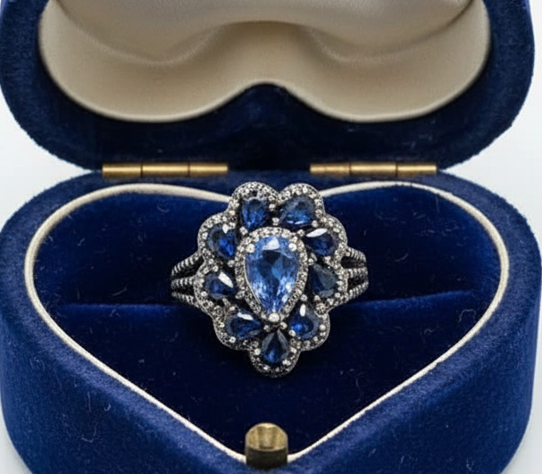 Handmade Genuine Tanzanite and Sapphires Ring (10carats)