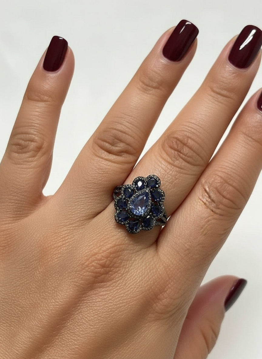 Handmade Genuine Tanzanite and Sapphires Ring (10carats)