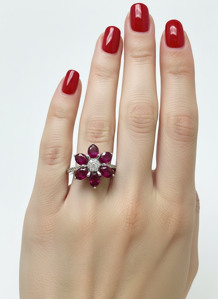 Handmade Natural Burmese Ruby Ring- Bloom Collection