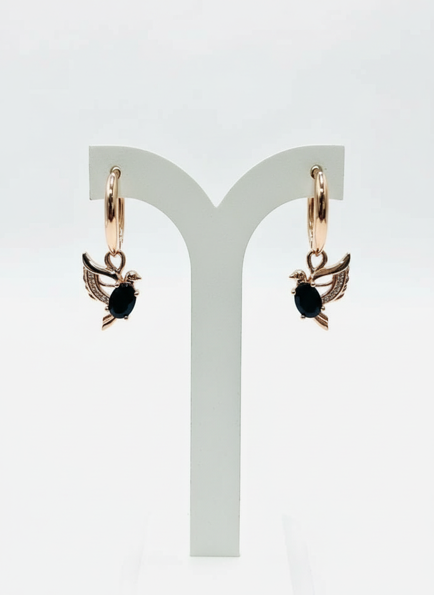 14k Rolled Gold Onyx Dove Earrings