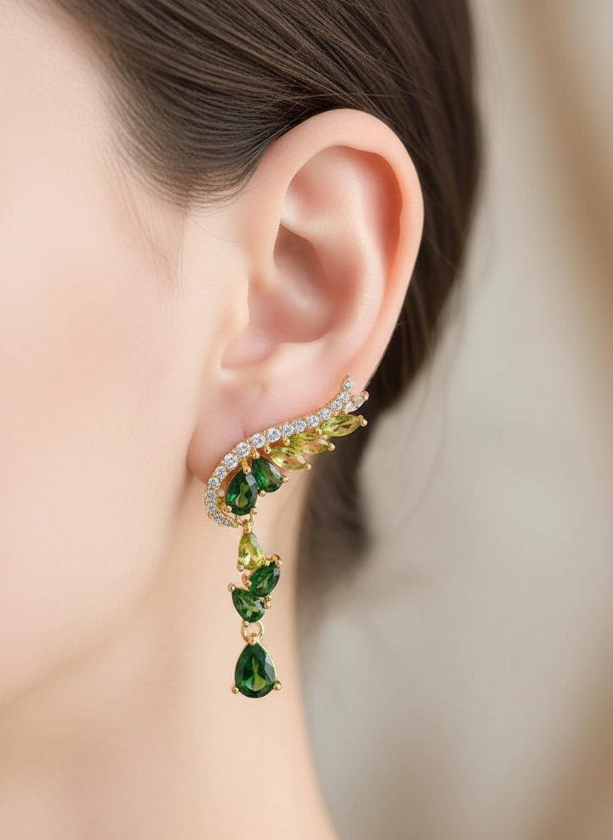 Handmade Chrome Diopside and Peridot Angel Earrings