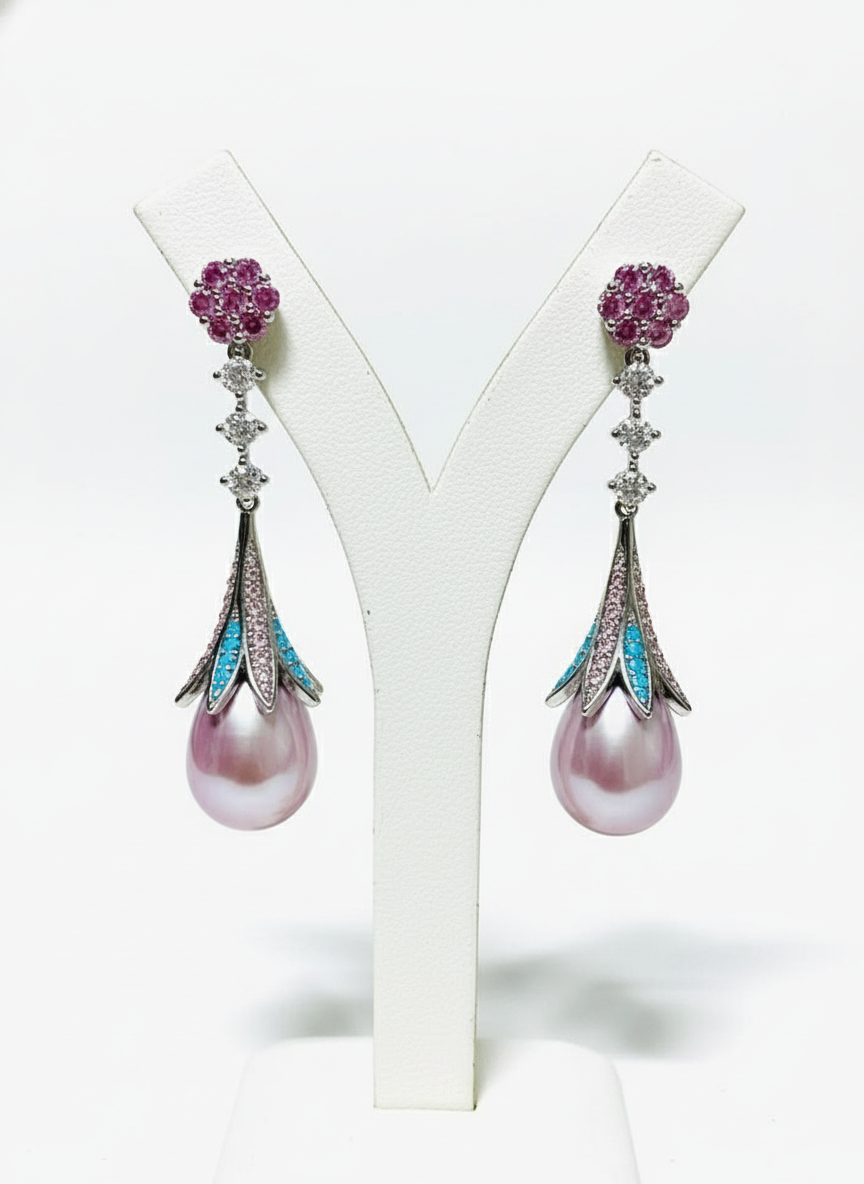 Stunning Long Pearl Peacock Fancy Earrings