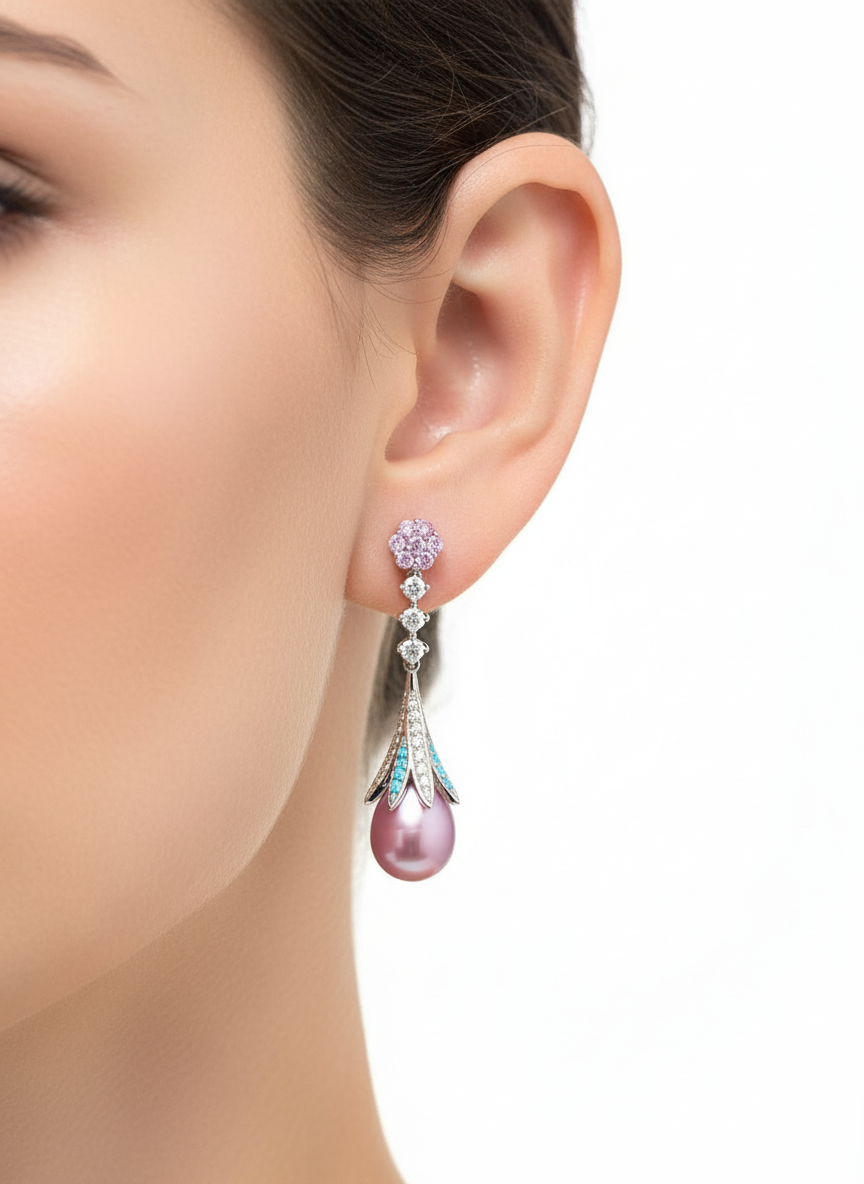 Stunning Long Pearl Peacock Fancy Earrings