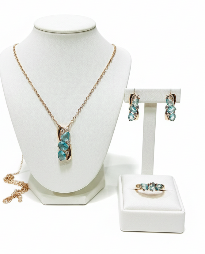 14k Rolled Gold Blue Aquamarine Set