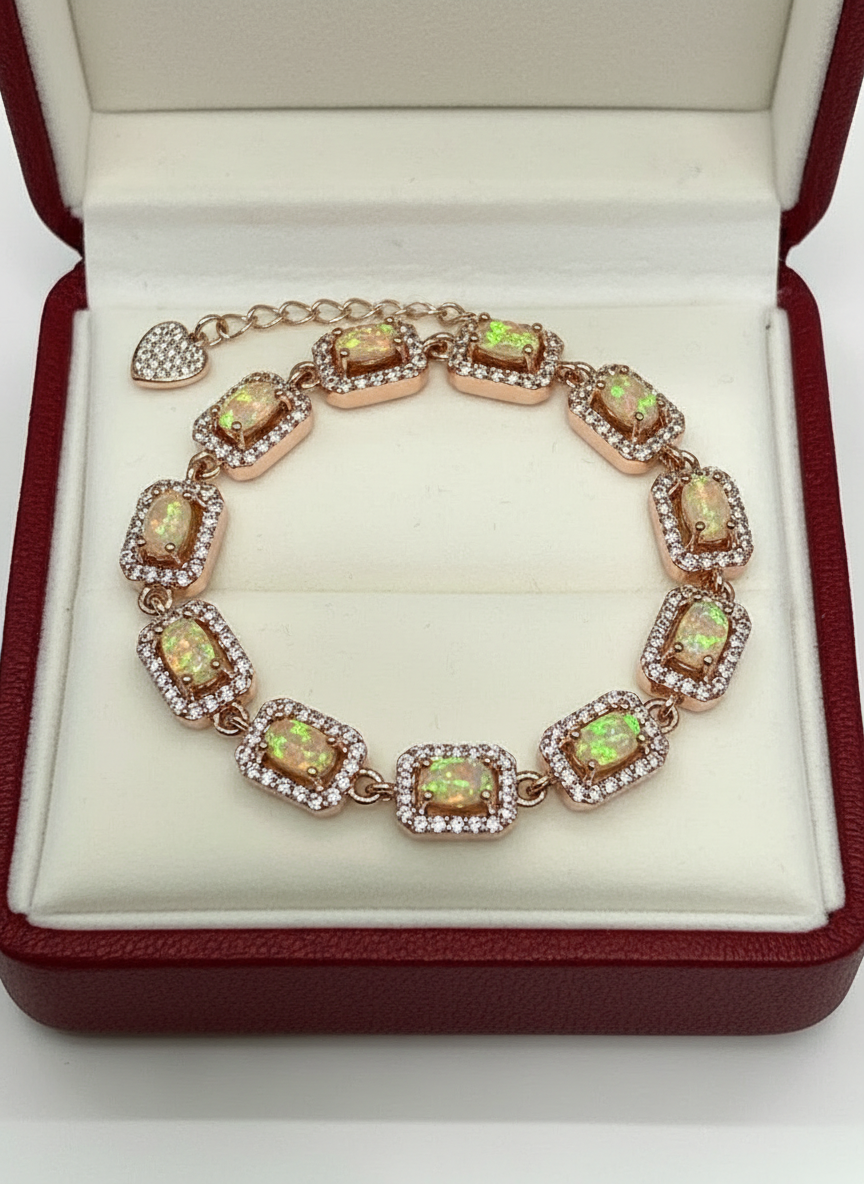 Sterling Silver Created Opal Sterling Silver Bracelet