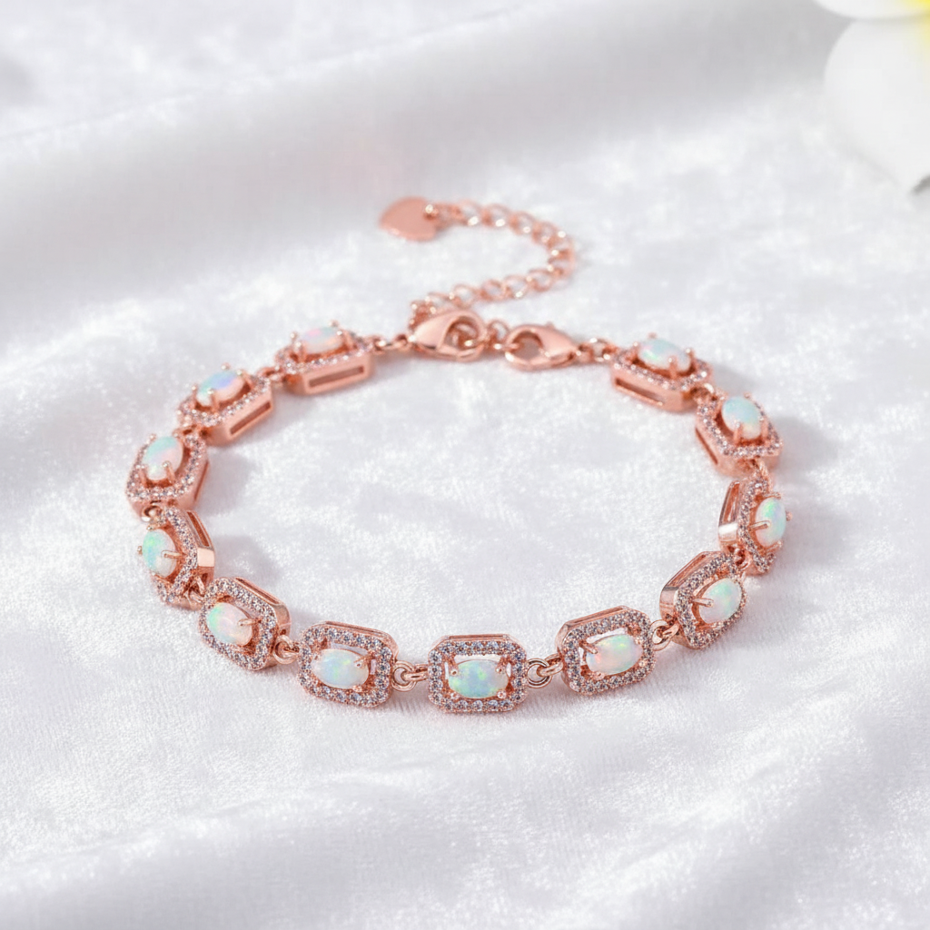Sterling Silver Created Opal Sterling Silver Bracelet
