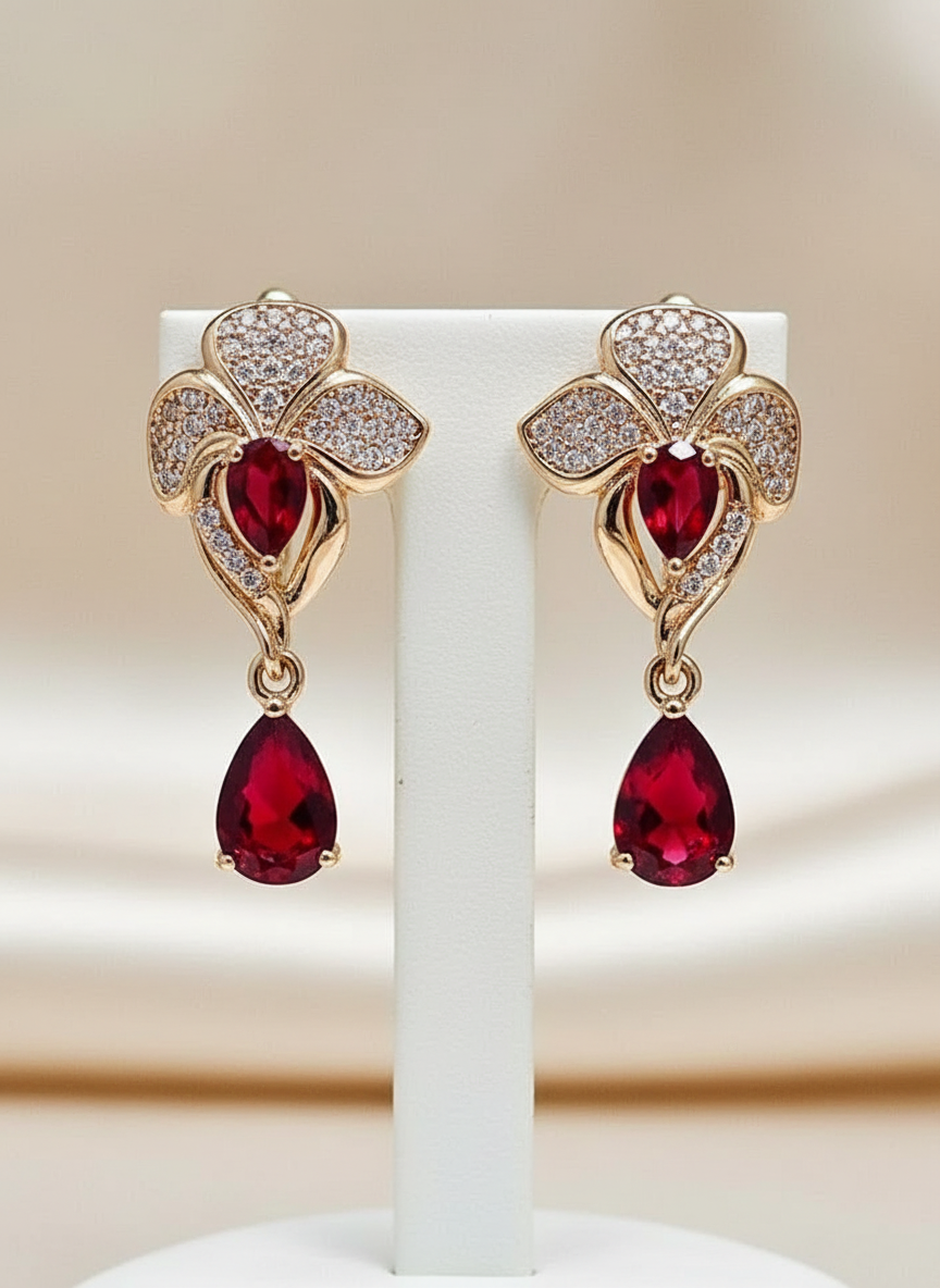 14k Rolled Gold Red Fancy Tulip Earrings