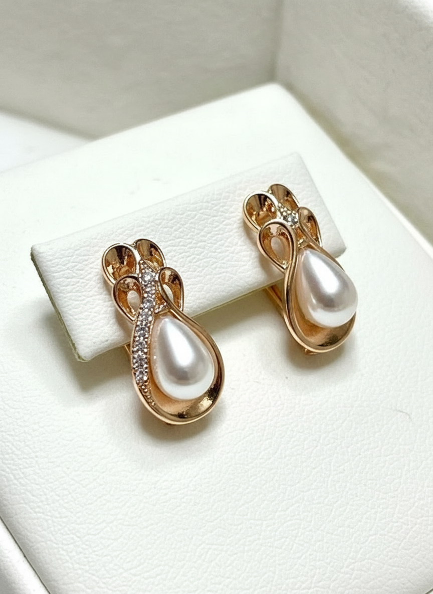 14k Rolled Gold Pearl Earrings- Bridal Collection
