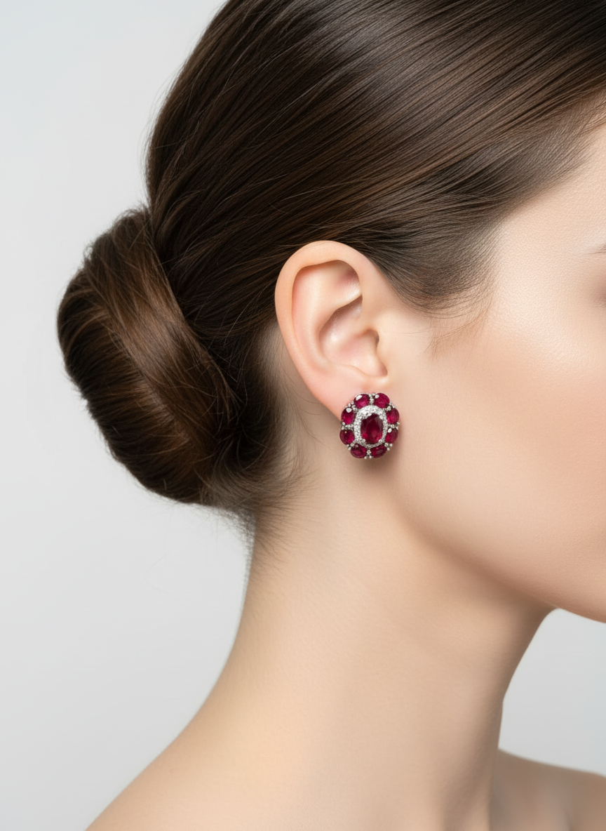 Handmade Byron Red Ruby Halo Earrings