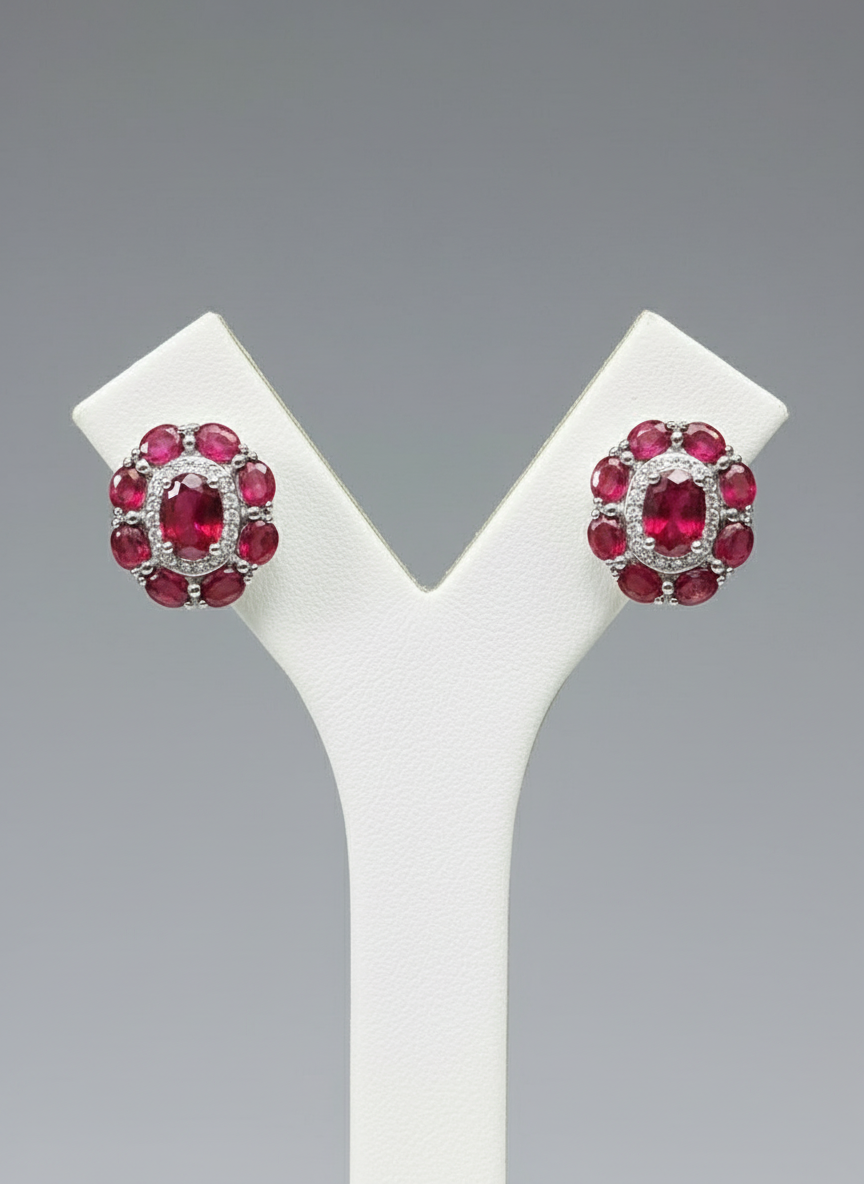 Handmade Byron Red Ruby Halo Earrings