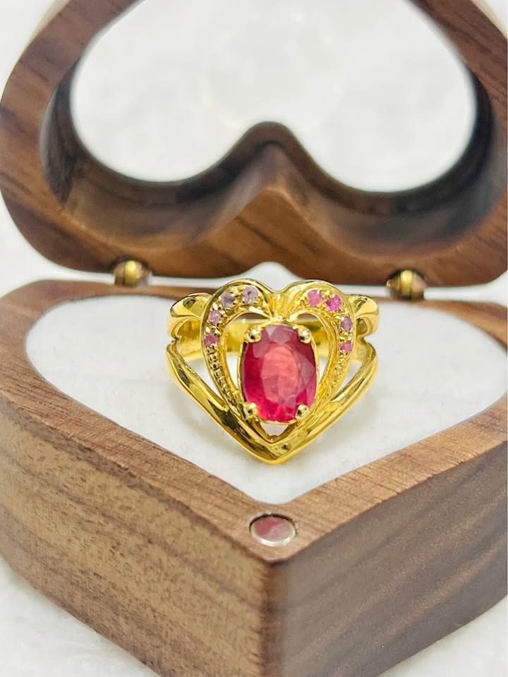 Stunning genuine ruby heart-shaped ring, gold-plated sterling silver, perfect anniversary gift.