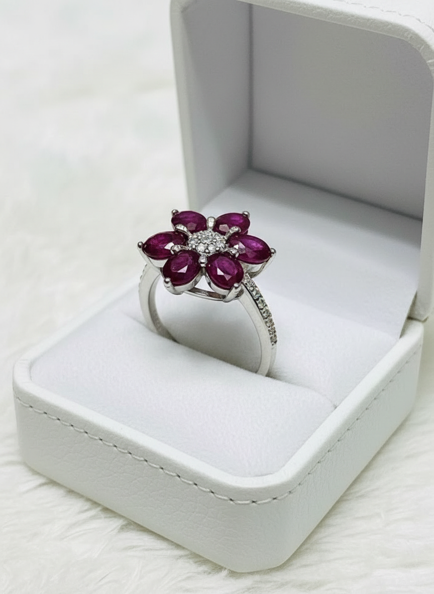 Handmade Natural Burmese Ruby Ring- Bloom Collection