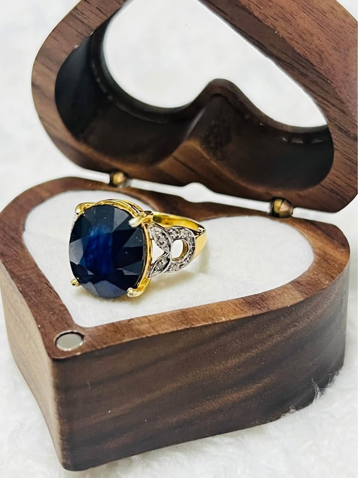 Gorgeous sterling silver 6 CTW sapphire and natural diamond ring, nestled in an open heart-shaped box.