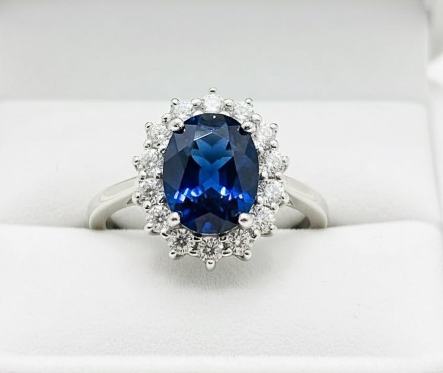 Diana Lab-Created Sapphire Halo Engagement Ring