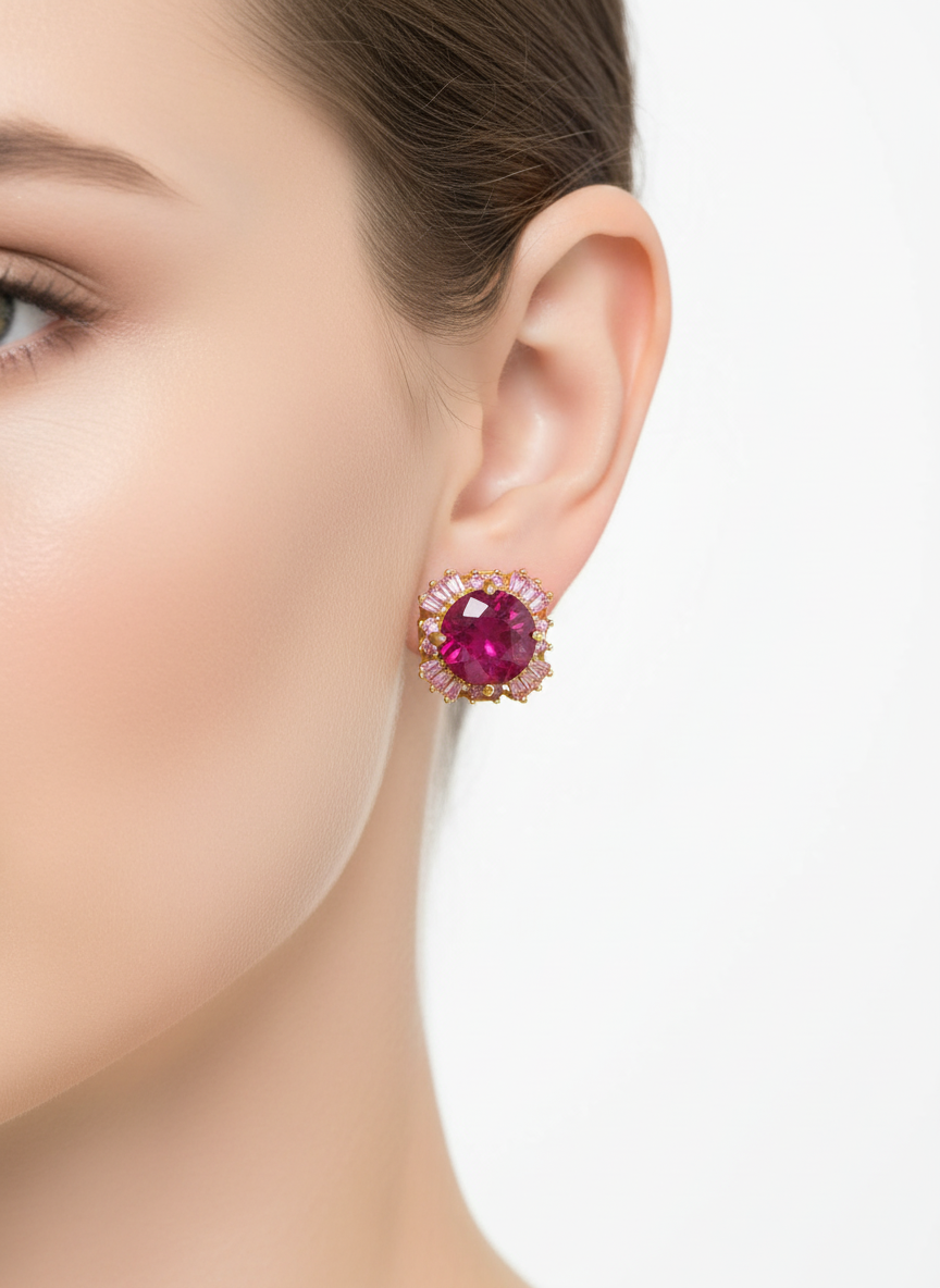 Handmade Ruby & Pink Sapphire Stud Earrings