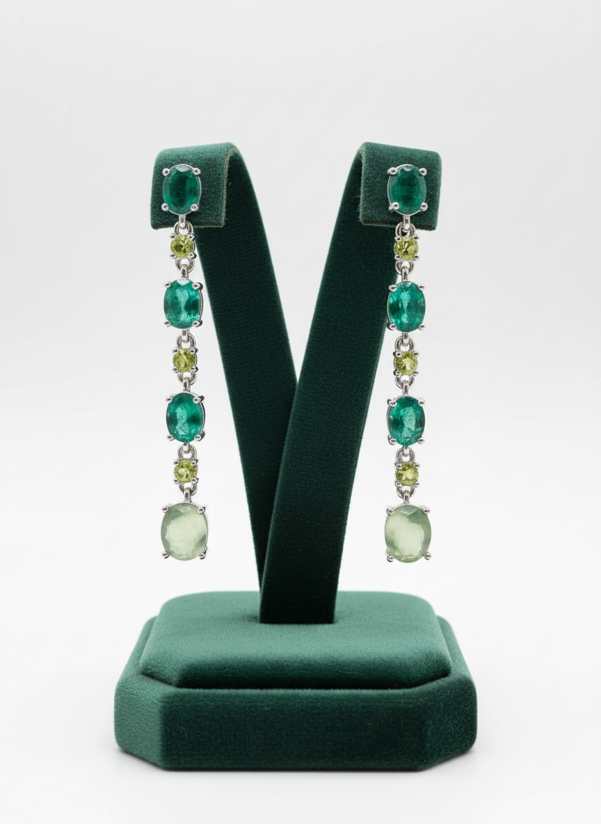 Handmade Emerald, Peridot & Prehnite Dangling Earrings