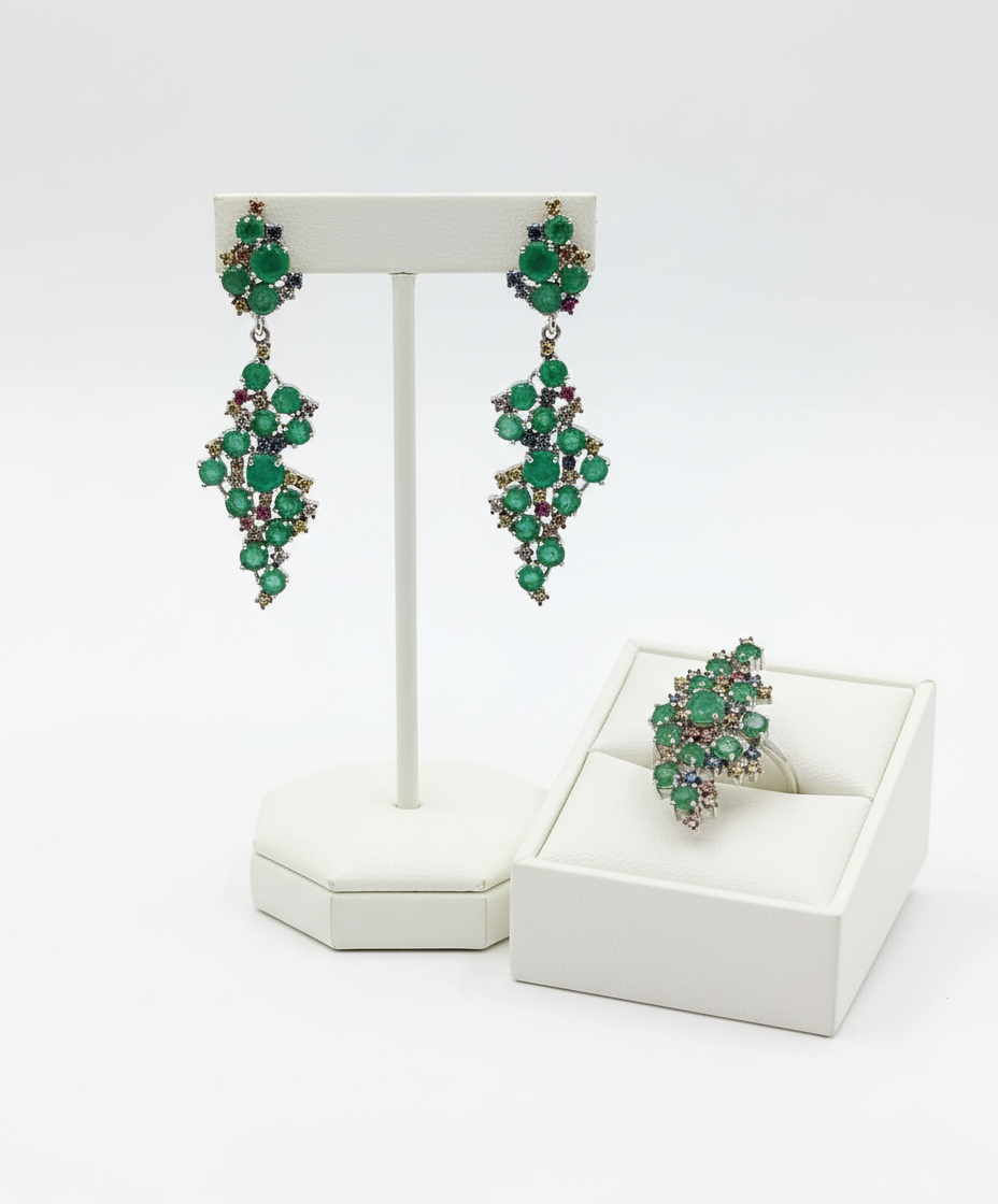 Handmade ‘The Celestial’ Natural Emerald Cascade Set