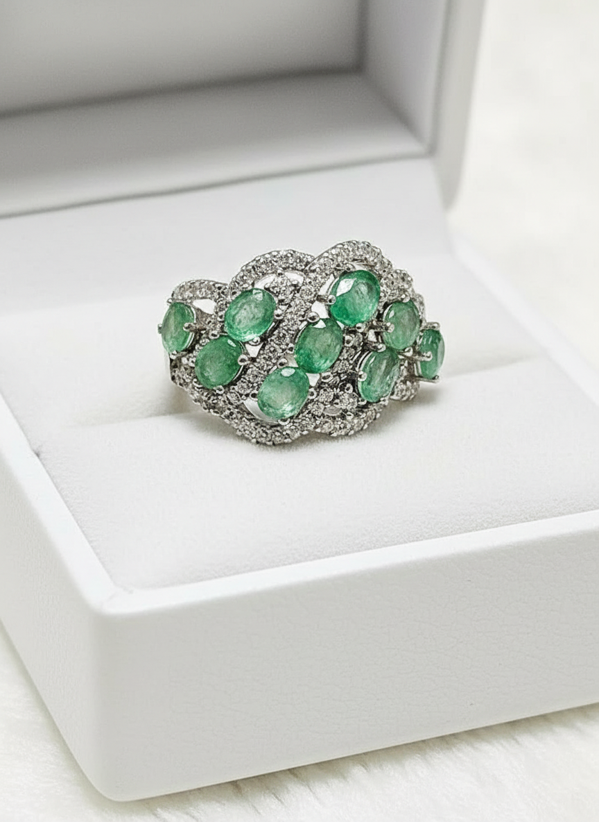 Natural Silver 925S Emerald Ring