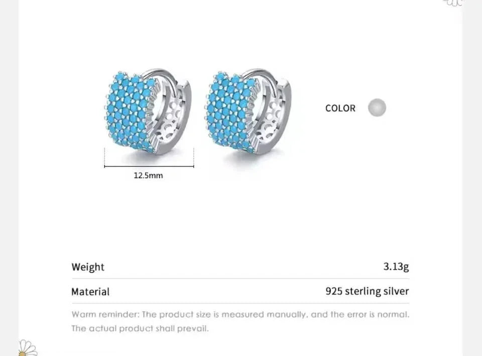 Detailed product image showing the measurements, material (925 sterling silver), and weight of the earrings.