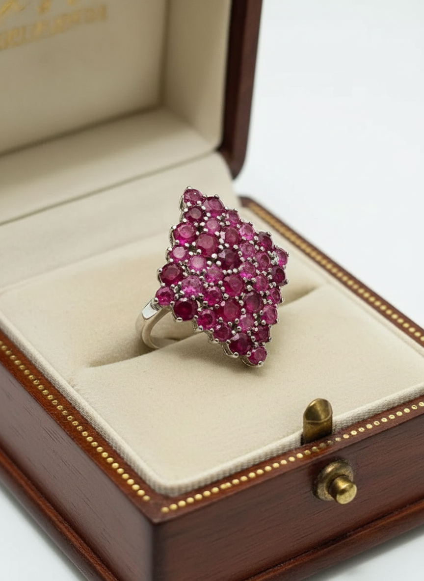 Handmade Genuine Rubies and Diamond Earrings and Ring