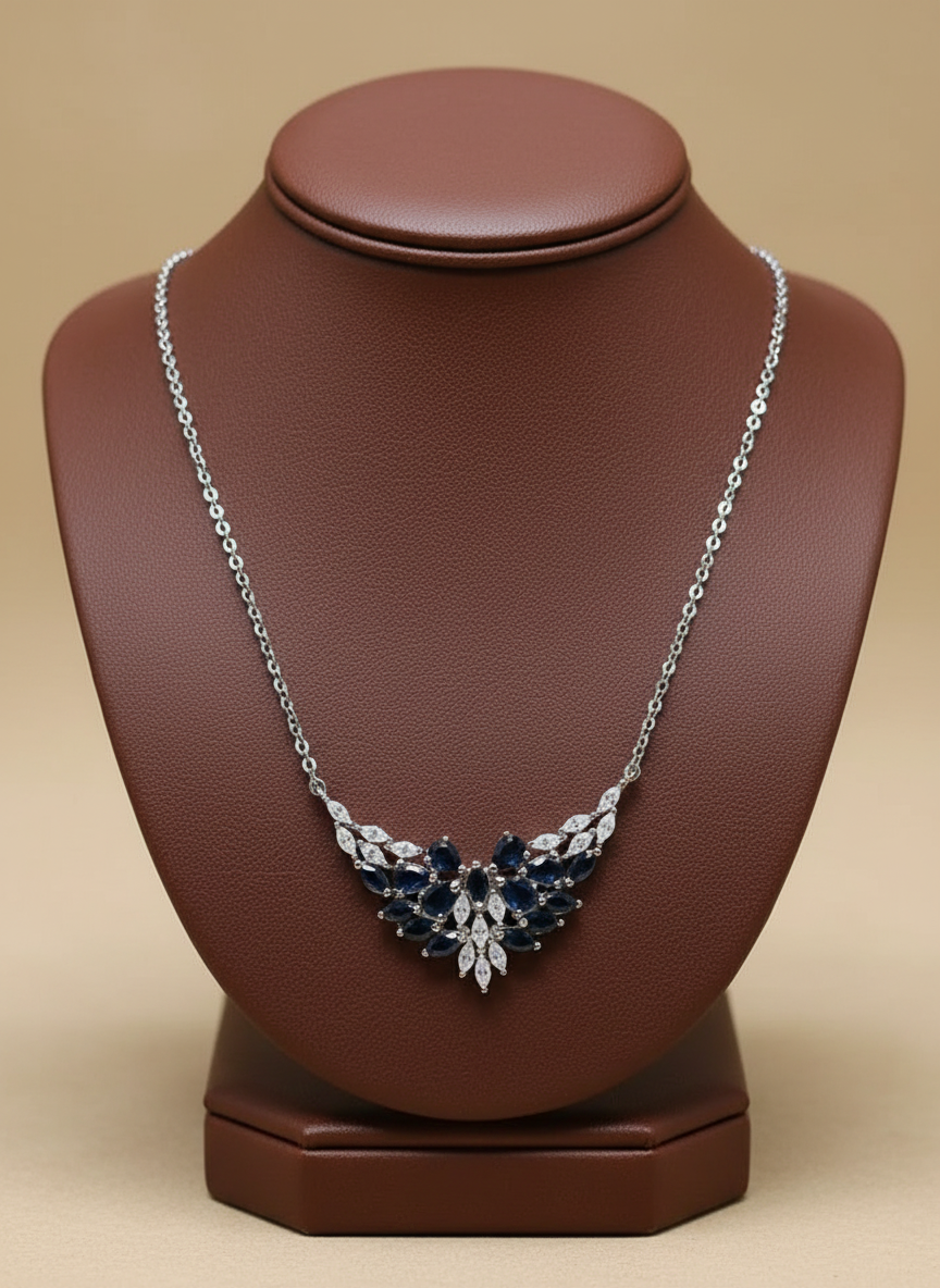 Blue Sapphire Marquise Bridal Bib Choker — Handmade