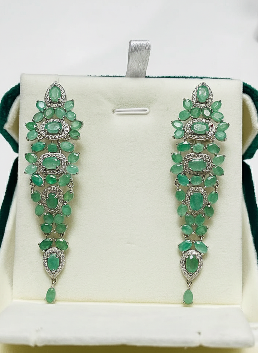 Natural Colombian Emerald  Fancy Artisan Made Earrings